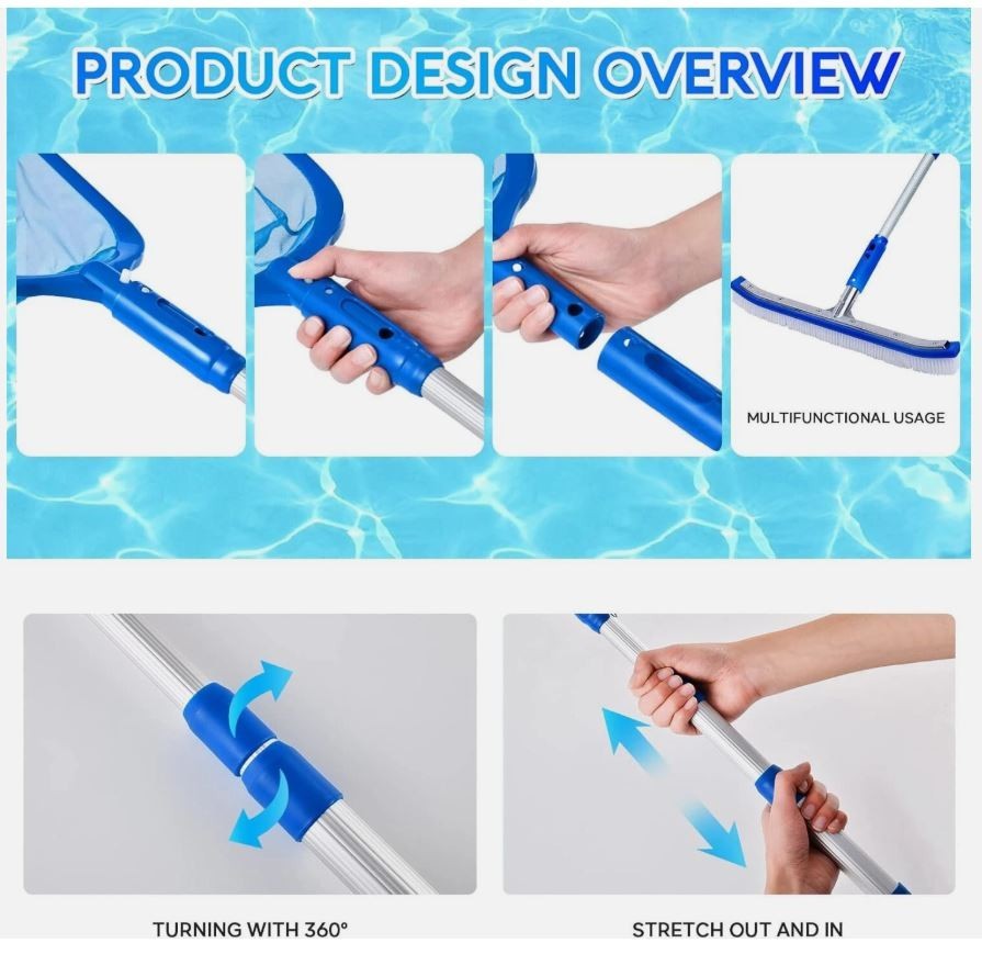Heavy Duty Pool Skimmer Leaf Rake Net Cleaning Swimming Pool Fine Mesh Netting