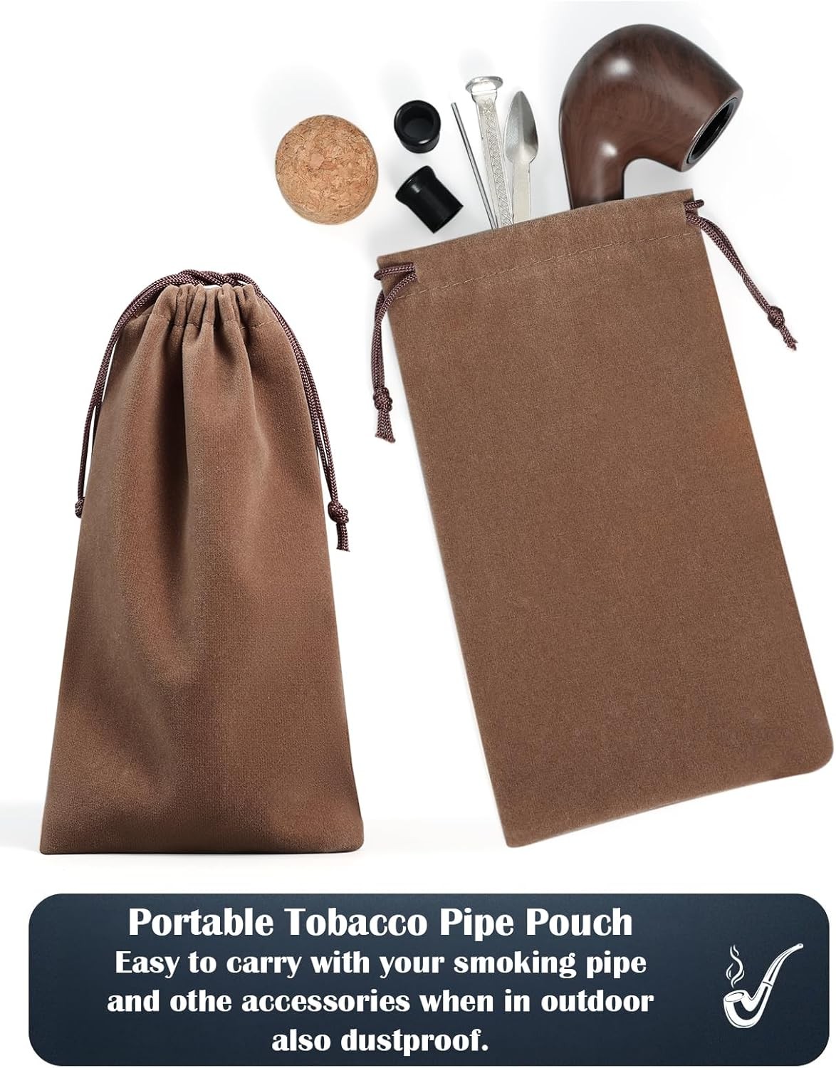 Joyoldelf Tobacco Pipe Set, Short Handle Curved Smoking with brown