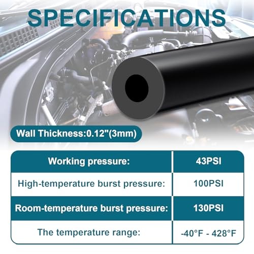 Vacuum Hose Automotive, 5FT ID 1/8&Prime;(3mm) ID Vacuum Hose, 130PSI Max Pressure