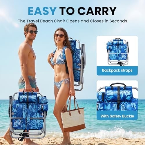 Palm Leaves Beach Chair Heavy Duty 330 lbs, 5-Position Lay Flat Folding