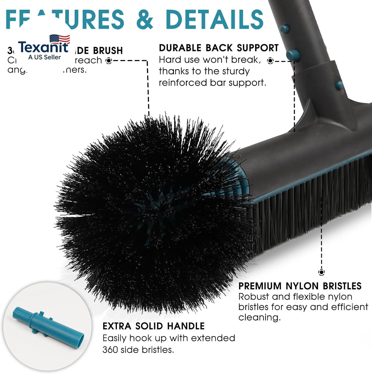 Poolvio 20&Prime; 2 in 1 Pool Brush Head for Swimming Pool, Heavy Duty Scrub Brush wit