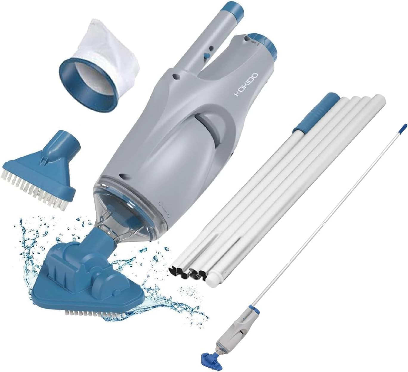 (2025 Upgrade) Rechargeable Handheld Pool Vacuum, Aluminum Pole and 2 Brush Head