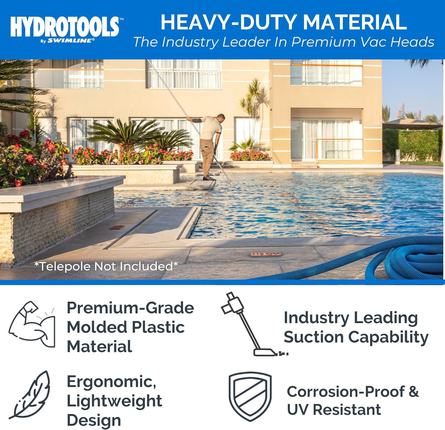 HYDROTOOLS Manual Pool Vacuum Head Attachment for Inground & Above Ground Pools