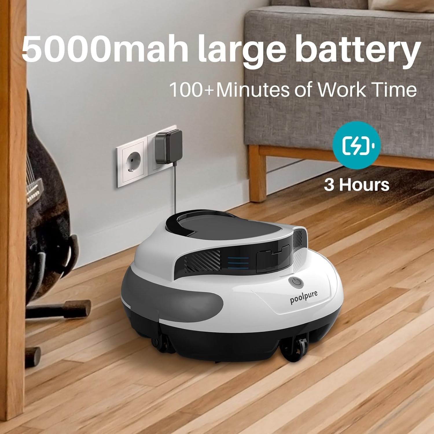 POOLPURE 1000 Sq. Ft Robotic Pool Cleaner w/ Dual 30W Motors, 100 Min Runtime