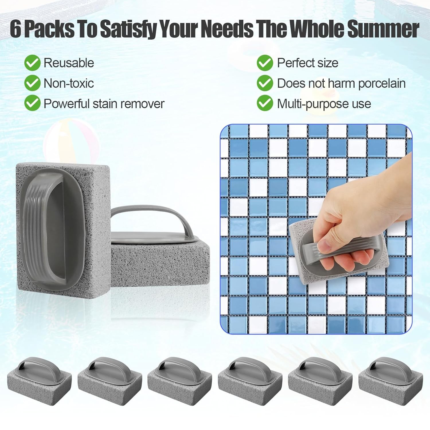 Pool Tile Cleaning Pumice Stone with Handle 6 Pcs New Cleaning Tools for Pools