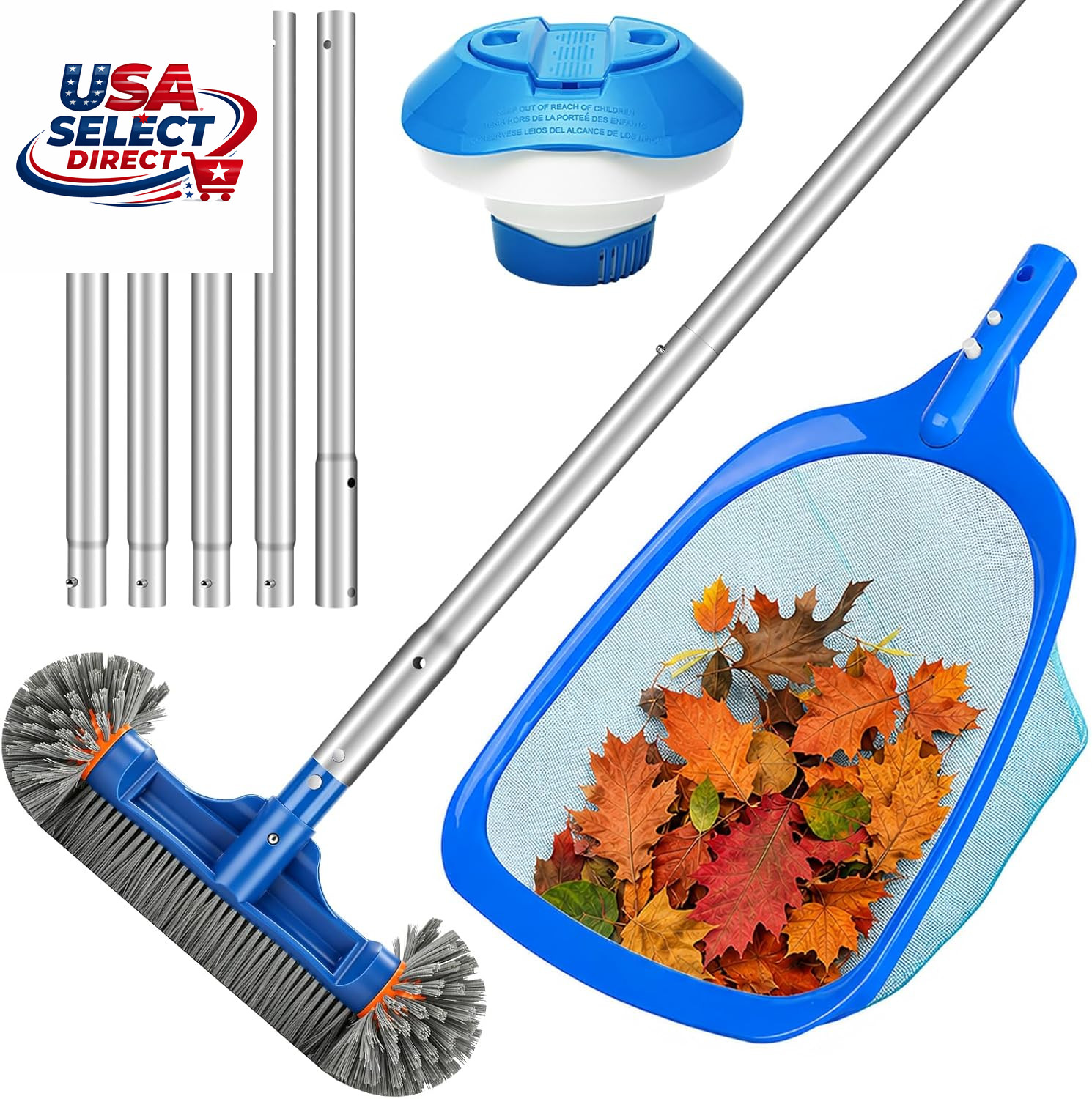 Swimming Pool Cleaning Kit with Aluminum Pole, Skimmer Net, Brush