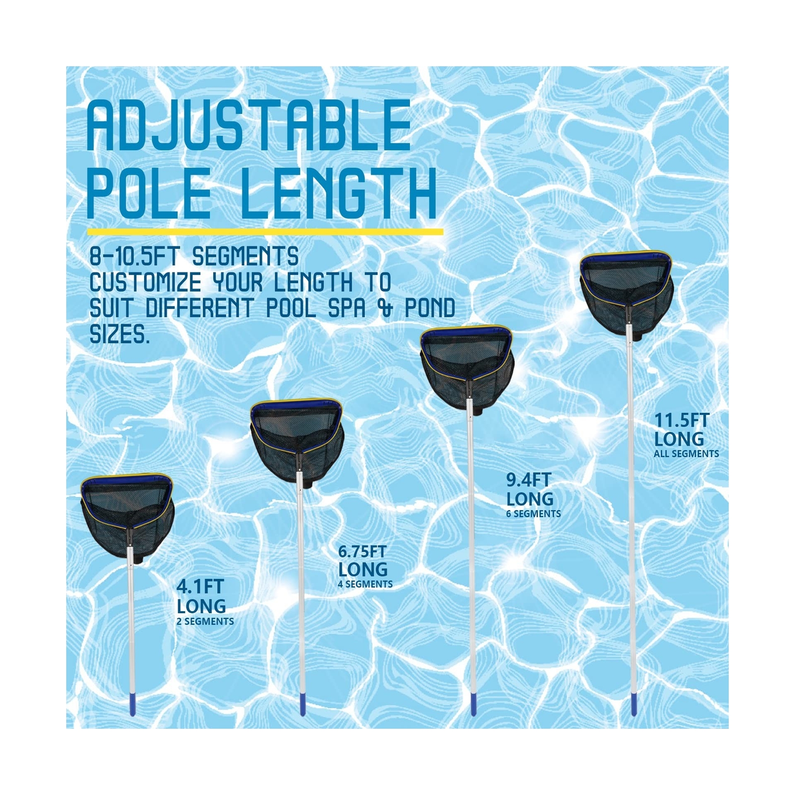 Poolvio Pool Deep Skimmer Net with 3ft – 10ft 1.0mm Thick Adjustable Telescop…