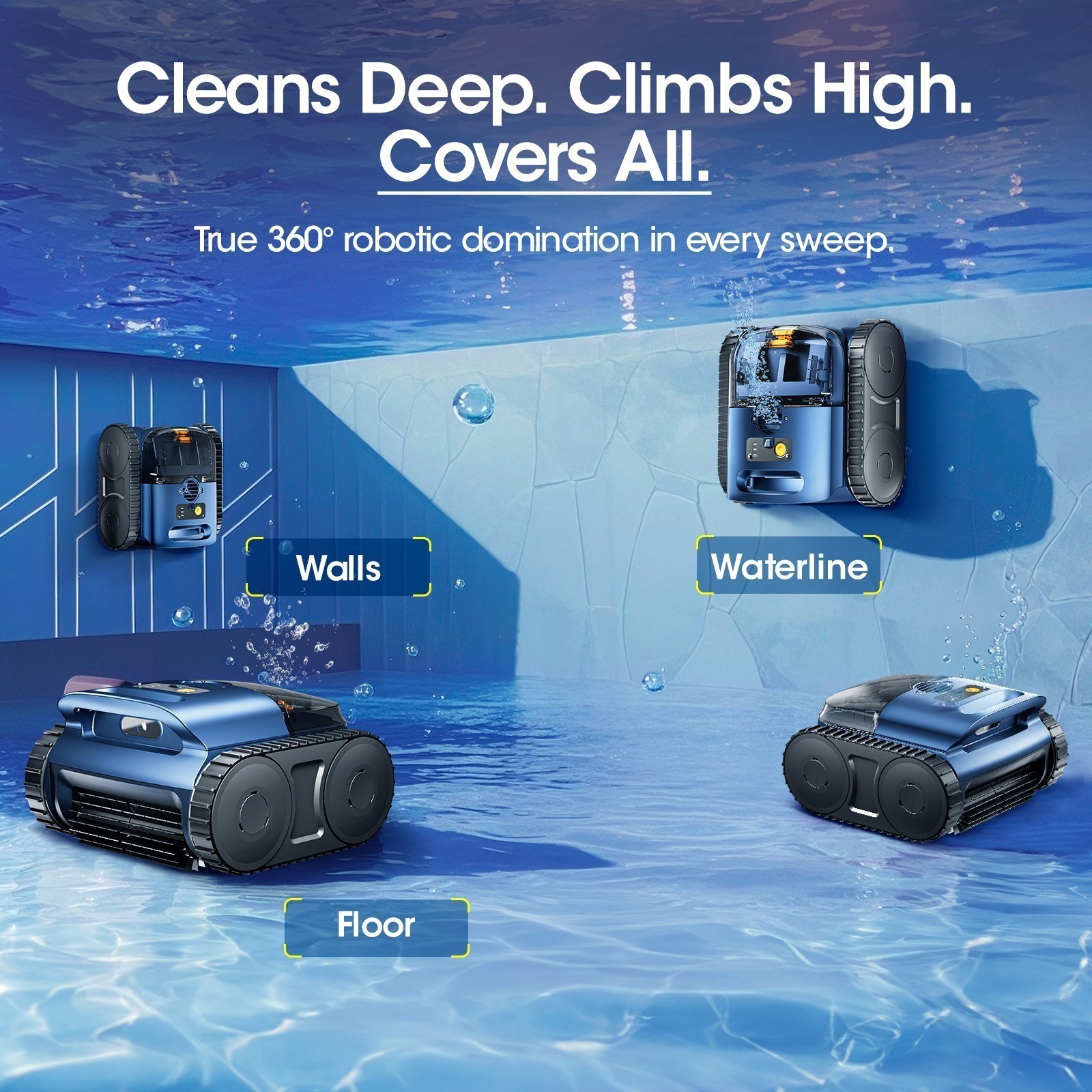 Seauto Cordless Robotic Pool Vacuum Cleaner SAT25, Track Drive Sonar Navigation