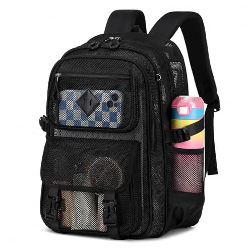 Mesh Backpack, 17in Heavy Duty See Through Backpack Ultra Black-17in