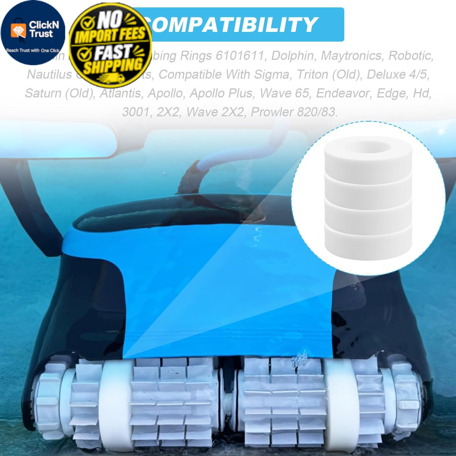 Screw Man Pool Cleaner Climbing Rings (4 Pack) Fits for Dolphin White