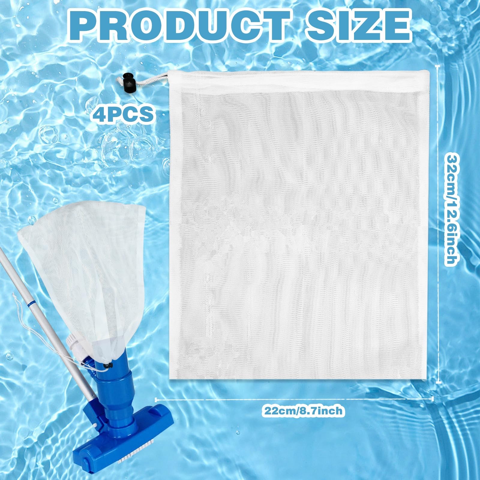 4Pcs Pool Vacuum Replacement Mesh Bag, Pool Leaf Vacuum Net Bag Fine Mesh