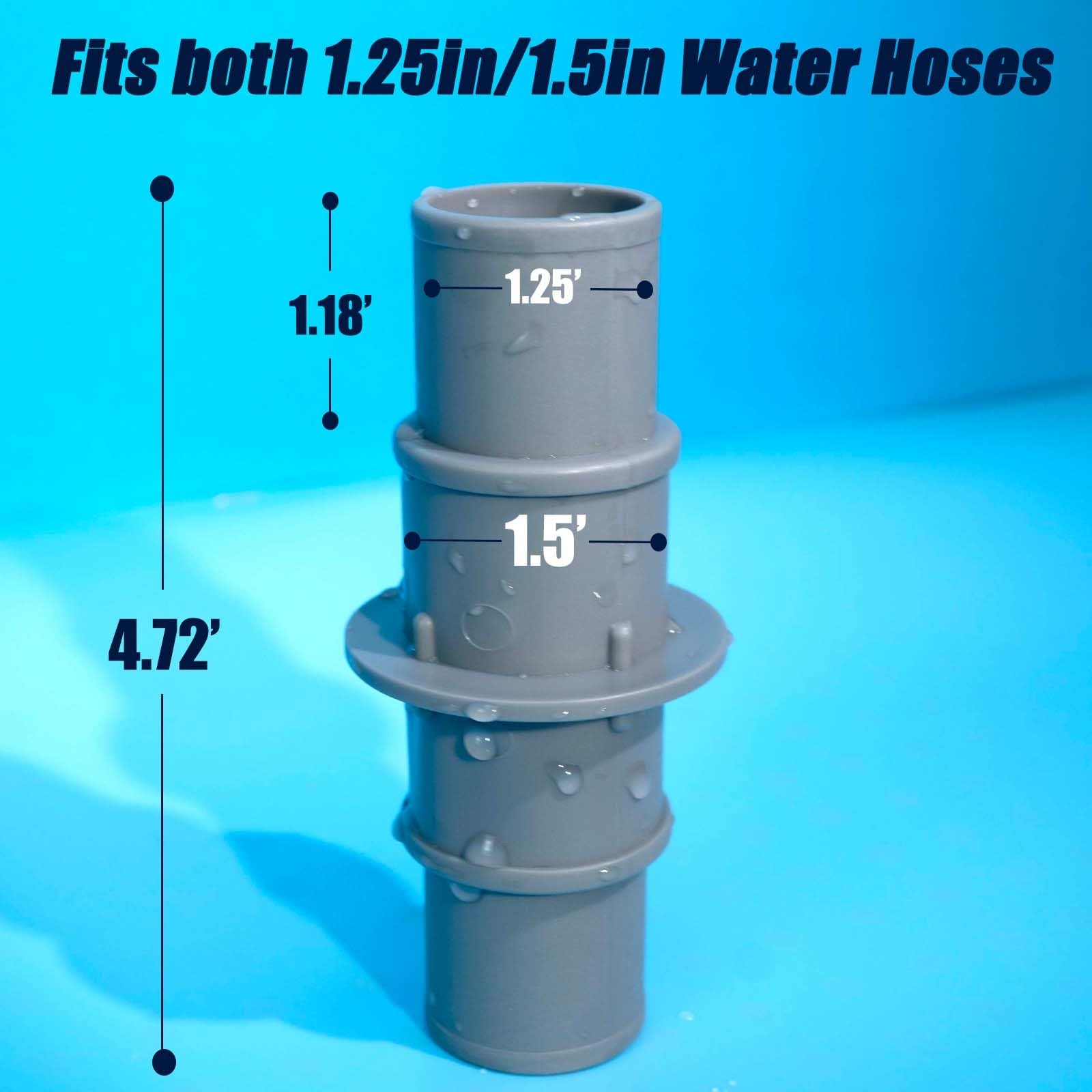 Pool Hose Connector 1-1/4&Prime; or 1-1/2&Prime;, Fit both Grey-2PCS