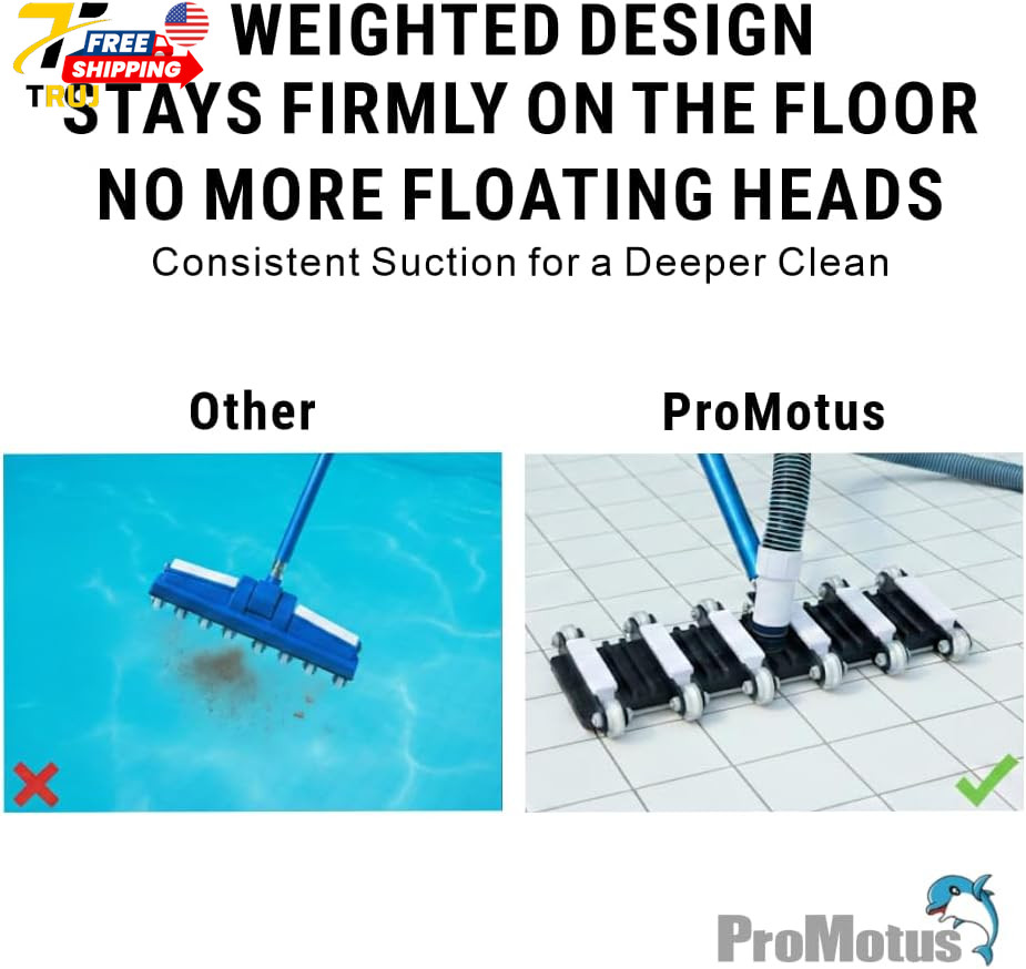 19&Prime; Commercial Weighted Pool Vacuum Head 12-Wheel Professional Manual Cleaner