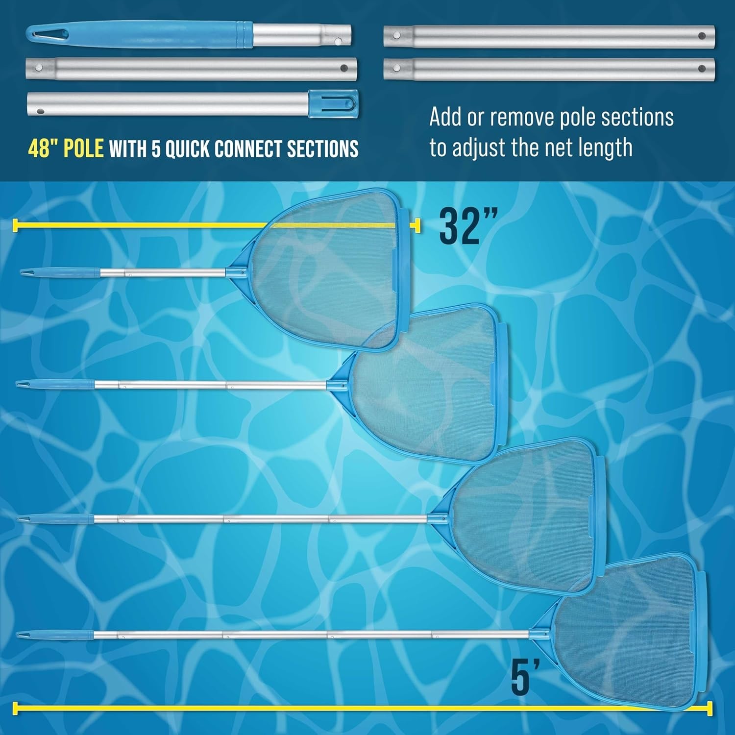 Versatile Pool and Spa Skimmer Net – Lightweight Fine Mesh with Telescoping Pole