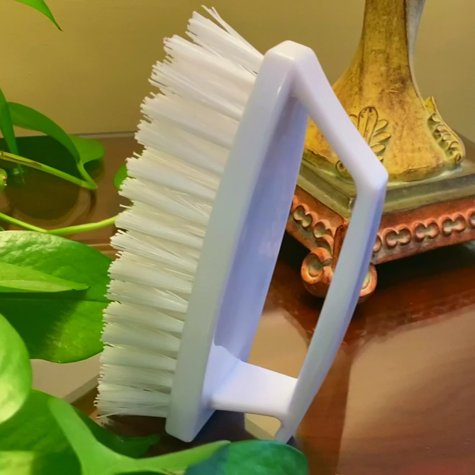 Scrub Brush Unbreakable Handle 6&Prime; White, Stiff Heavy-Duty Bristles Unbreakable