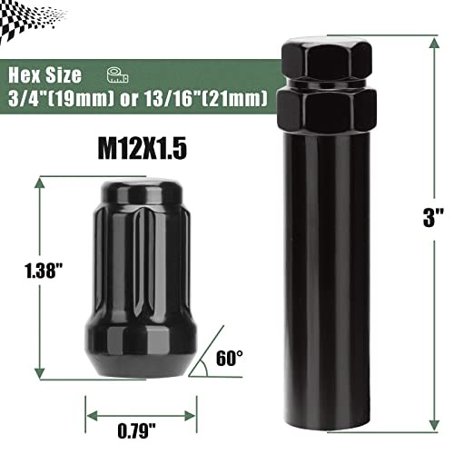 M12x1.5 Lug Nuts for RZR Can-Am Maverick, 16pcs 12mmx1.5 Spline Nut fit