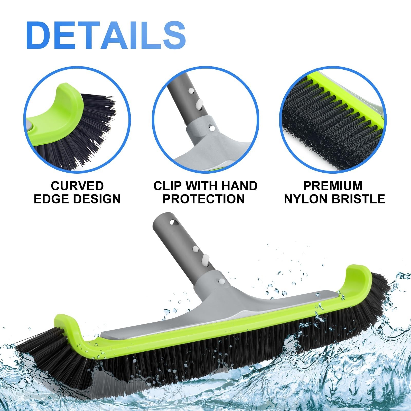 Heavy Duty Pool Brush Head for Inground/Above Ground Cleaning – Curved Ends, Str