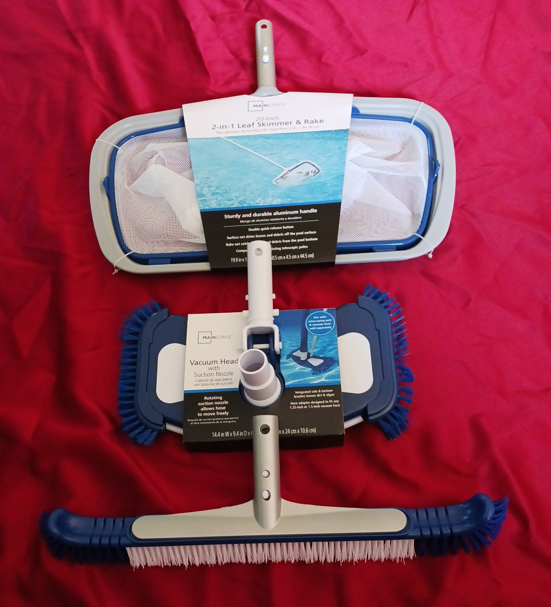 lot 3pcs Pool MAINSTAYS 20&Prime; 2-IN-1 Leaf Skimmer Rake Vacuum Head 20&Prime; Wall Brush