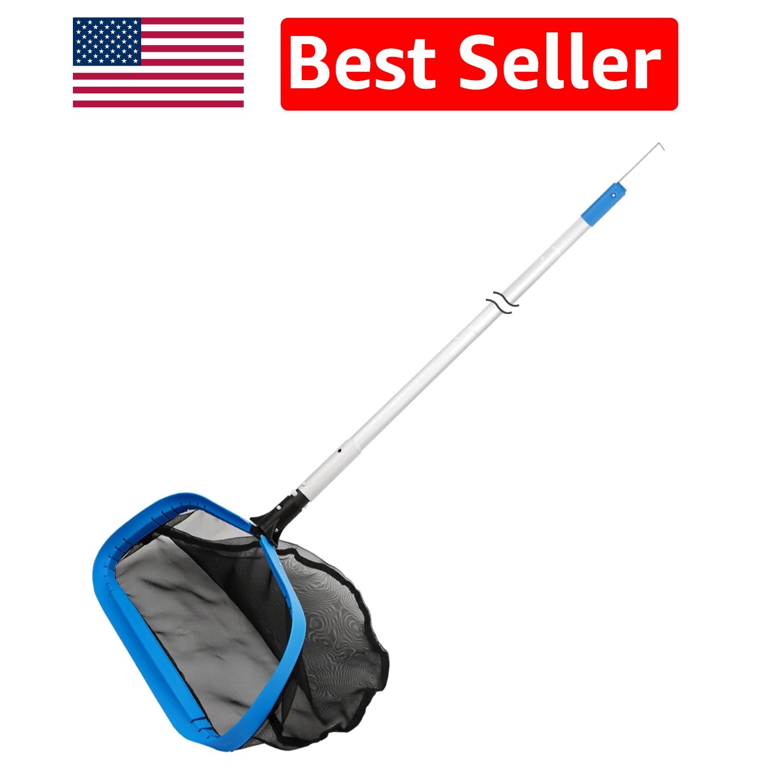 17.5 » Pool Skimmer Net with 10ft Adjustable Aluminum Pole & Hidden Hook