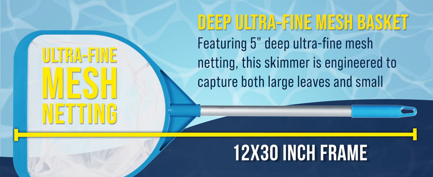 Pool and Spa Skimmer Net with Pole, Long Handheld Ultra-Fine Mesh Pool Skimmer