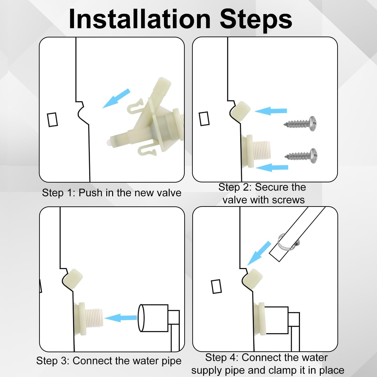 RV Toilet Water Valve Replacement Kit for black, white, silver
