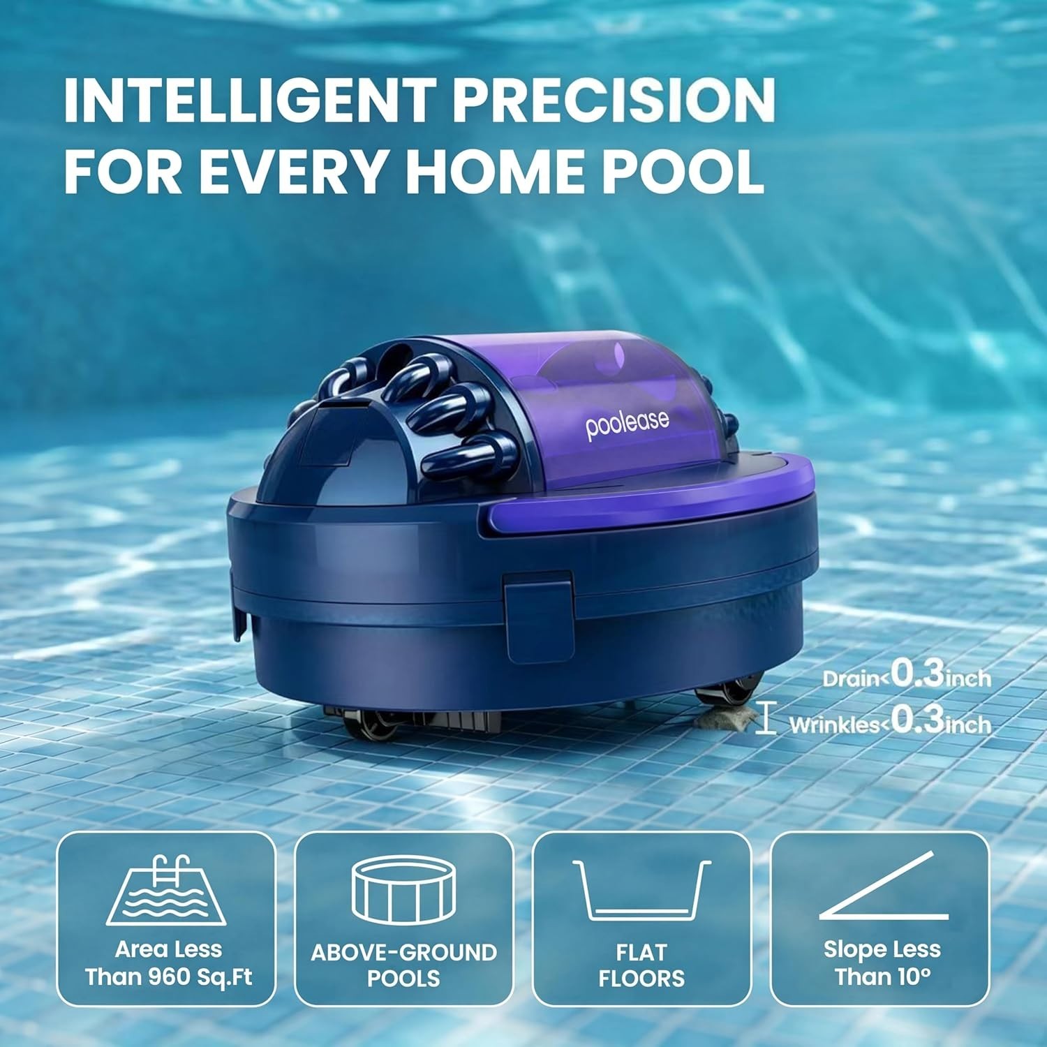 High-Power Cordless Pool Cleaner – Self-Parking and 100 Min Operation, 960 sq.ft