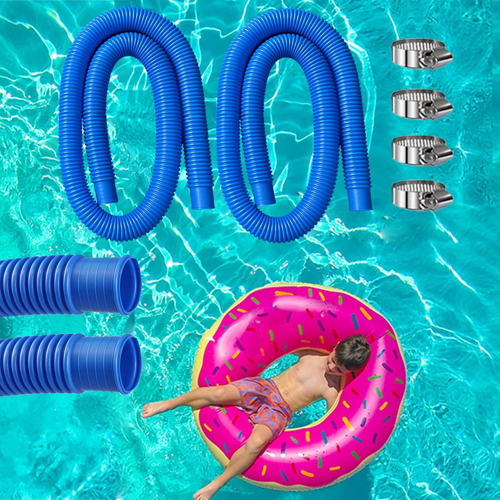 Hxxyilok Pool Hose Replacement, 1.25 x 59 inch, Blue, Durable PVC