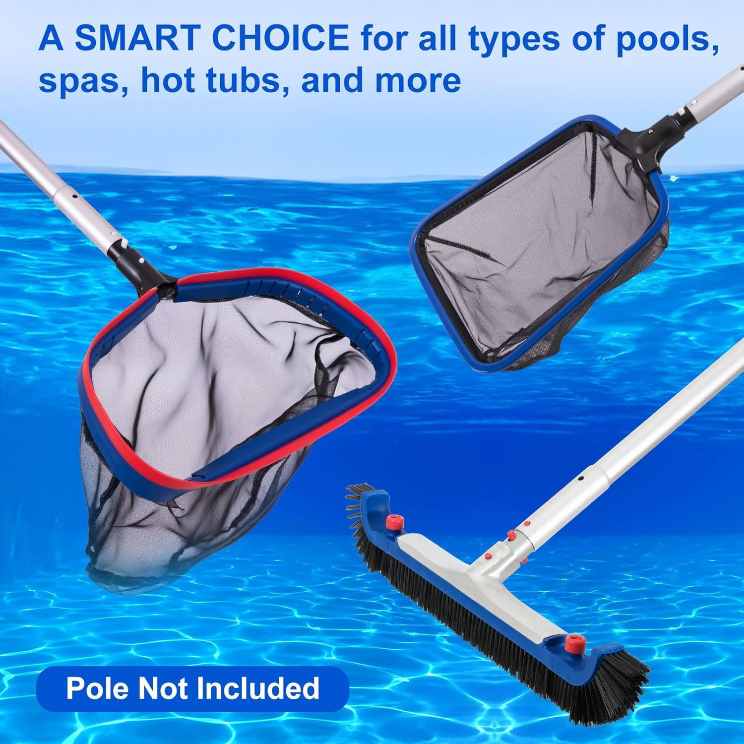 Deluxe Swimming Pool Cleaning Kit Including 20 » Pool Brush Head & Heavy Duty Po