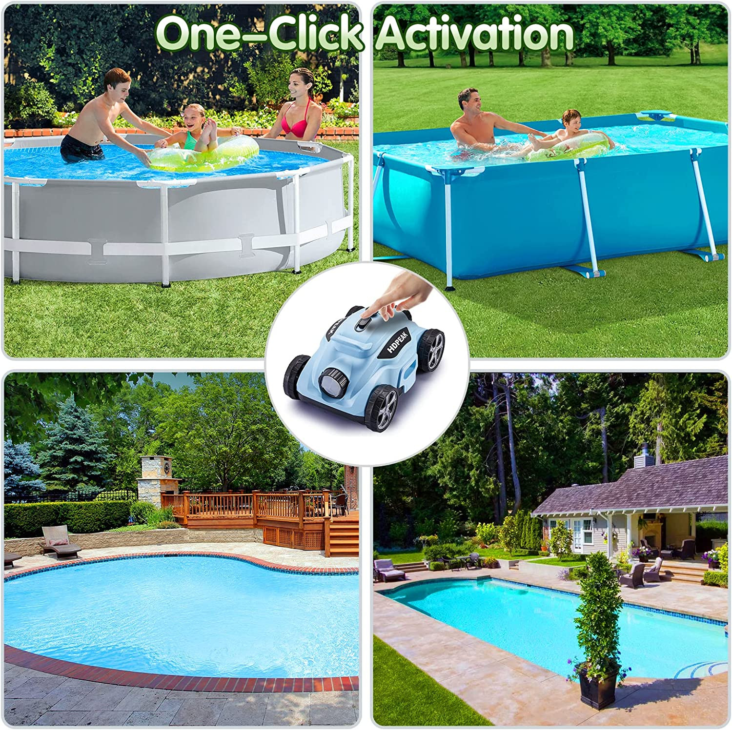 Robotic Pool Cleaner 110 Mins Auto-Parking Rechargeable Automatic 50 Feet Blue