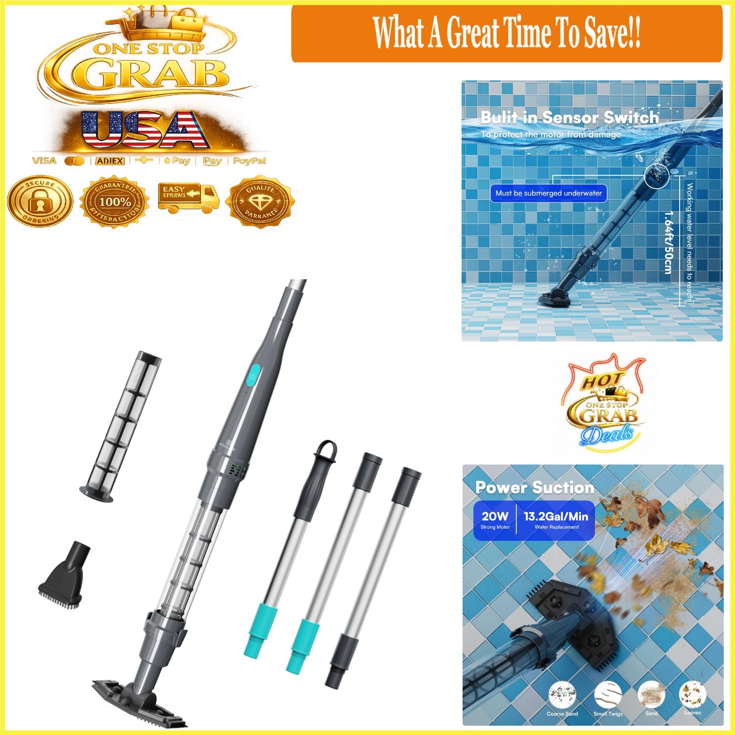 Cordless Pool Vacuum Handheld Hot Tub Cleaner 90 Min Runtime Dual Brushes