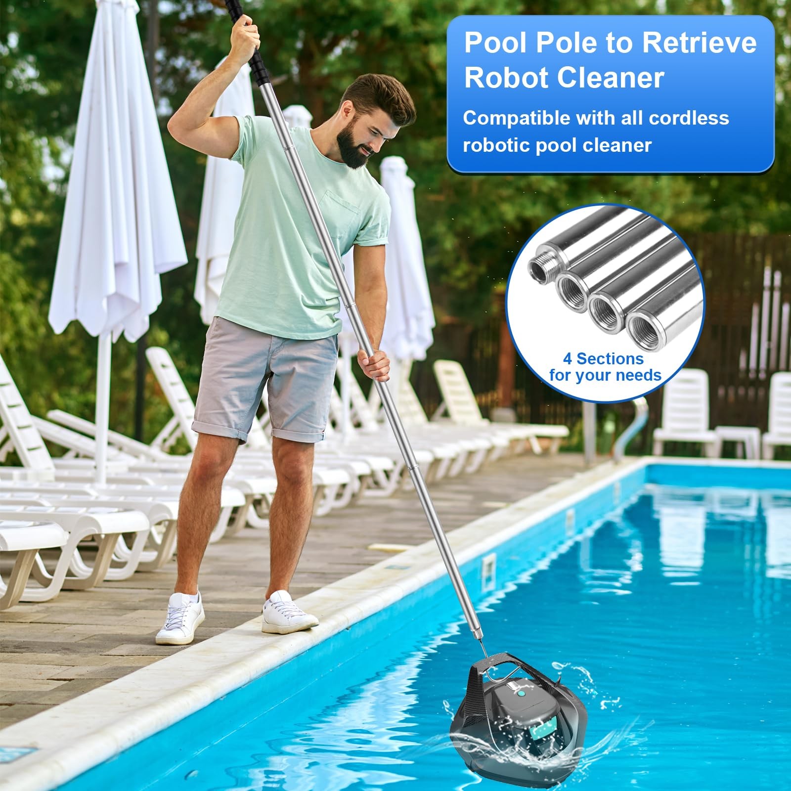 Retrieval Hook with 70&Prime; Adjustable Pole & Detachable Steel Hook for Pool