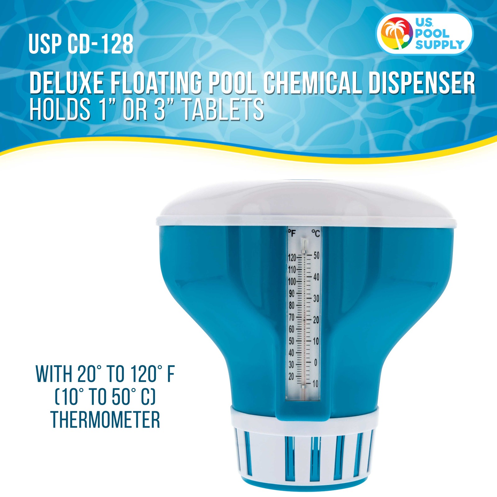 U.S. Pool Supply 7&Prime; Pool Floating Chlorine Chemical Dispenser with Thermometer