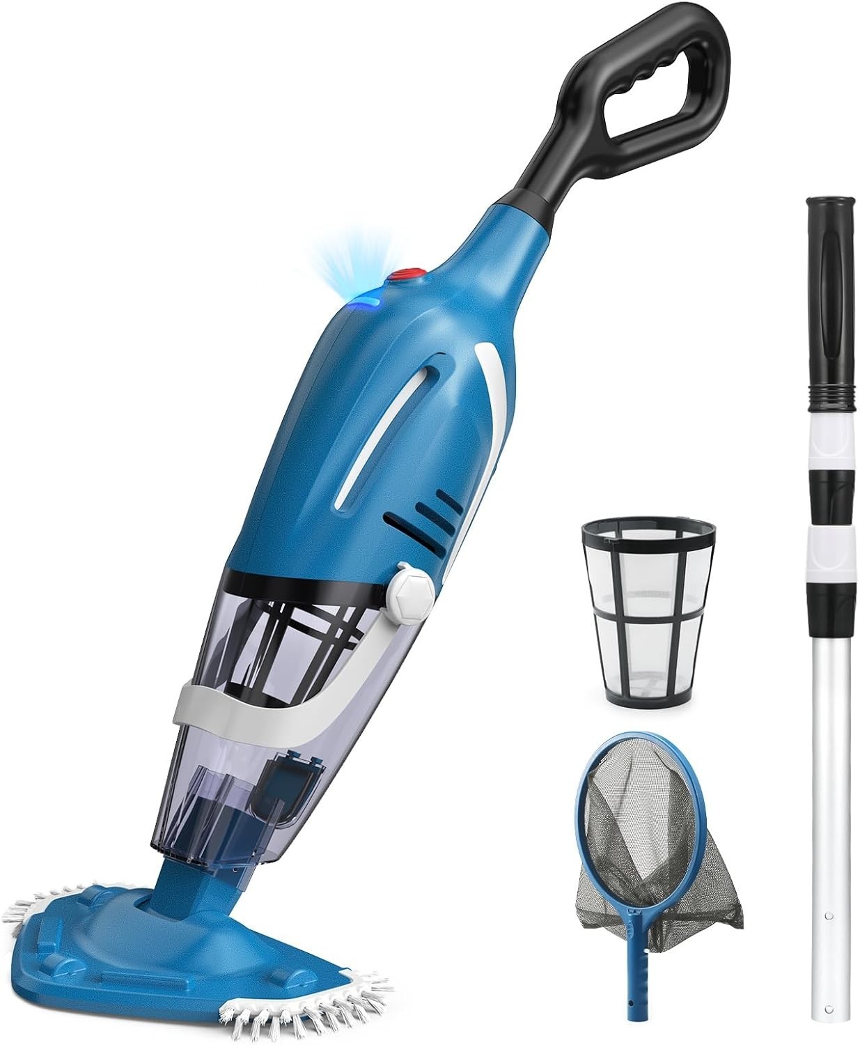 New 2026 Upgraded Pool Vacuum Cordless 80 Min Runtime Telescopic Pole Blue