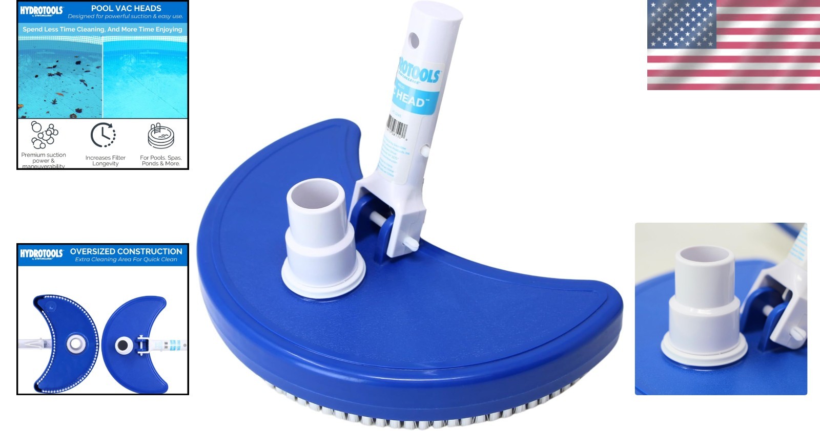 Hydrotools Efficient Swimming Pool Vac Head – Weighted with Integrated Brushes