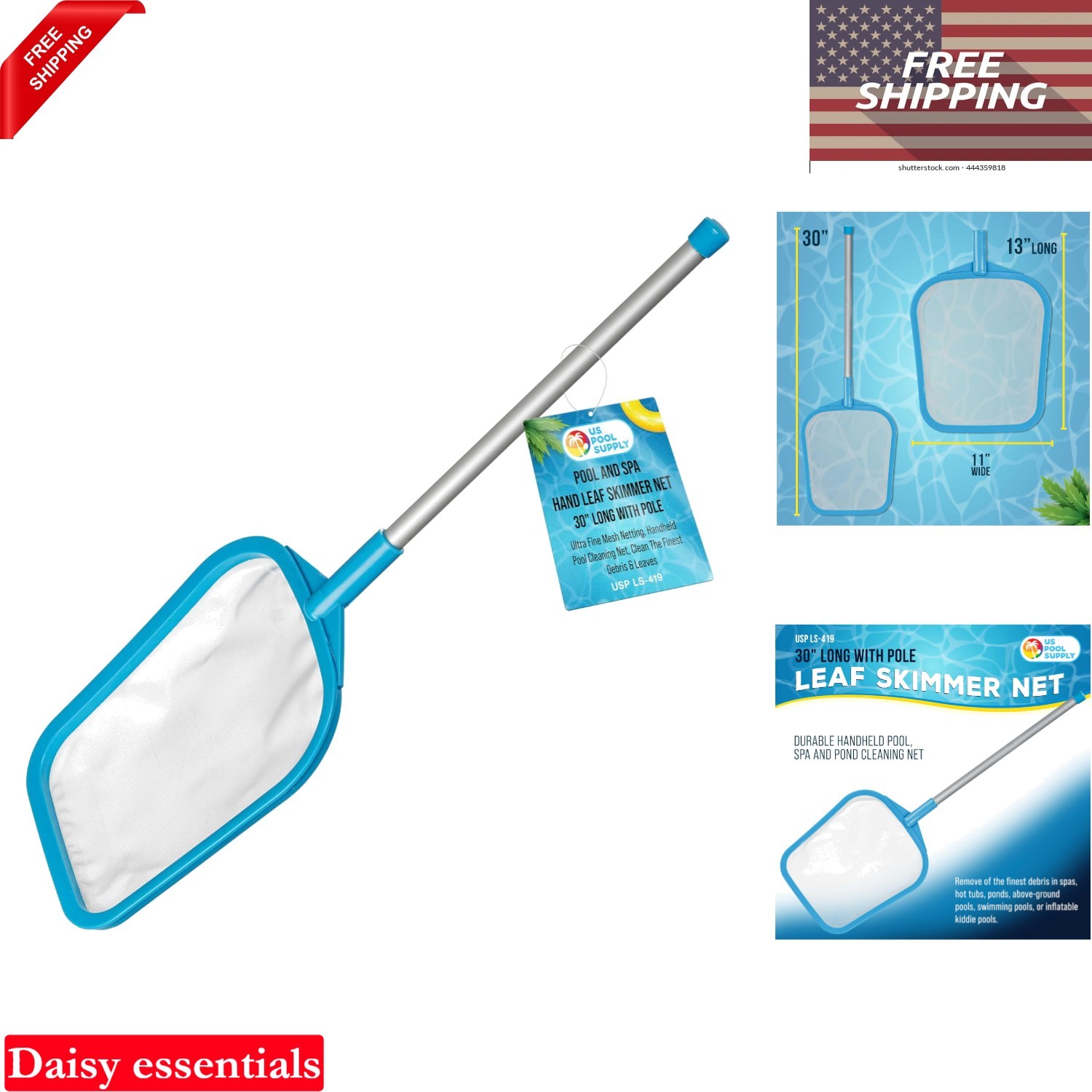 Pool Skimmer Net with Pole 17 inch Ultra Fine Mesh Leaf Scoop for Pools & Hot…