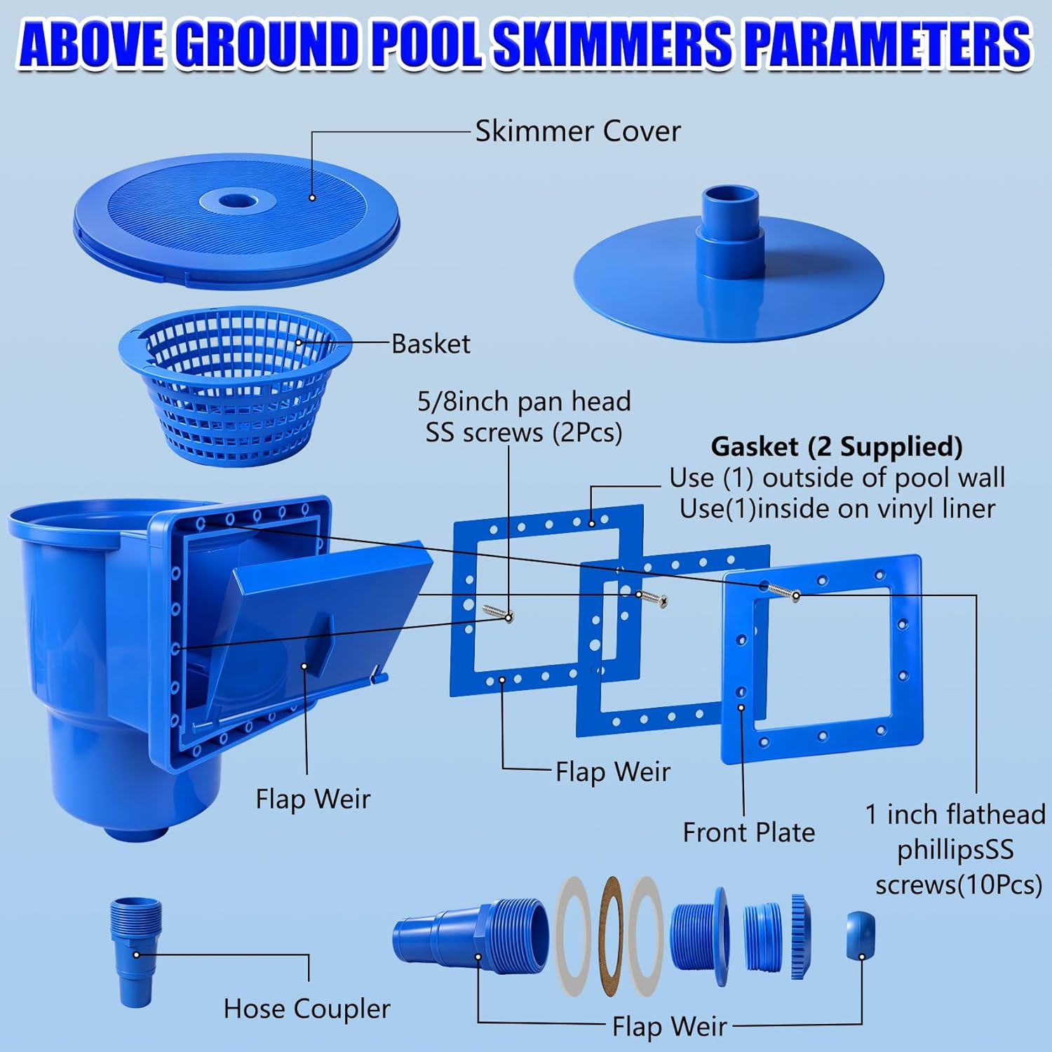 New Above-Ground Pool Skimmer, Thru-Lwall-Mounted Above-Ground Pool Skimmer (Wit