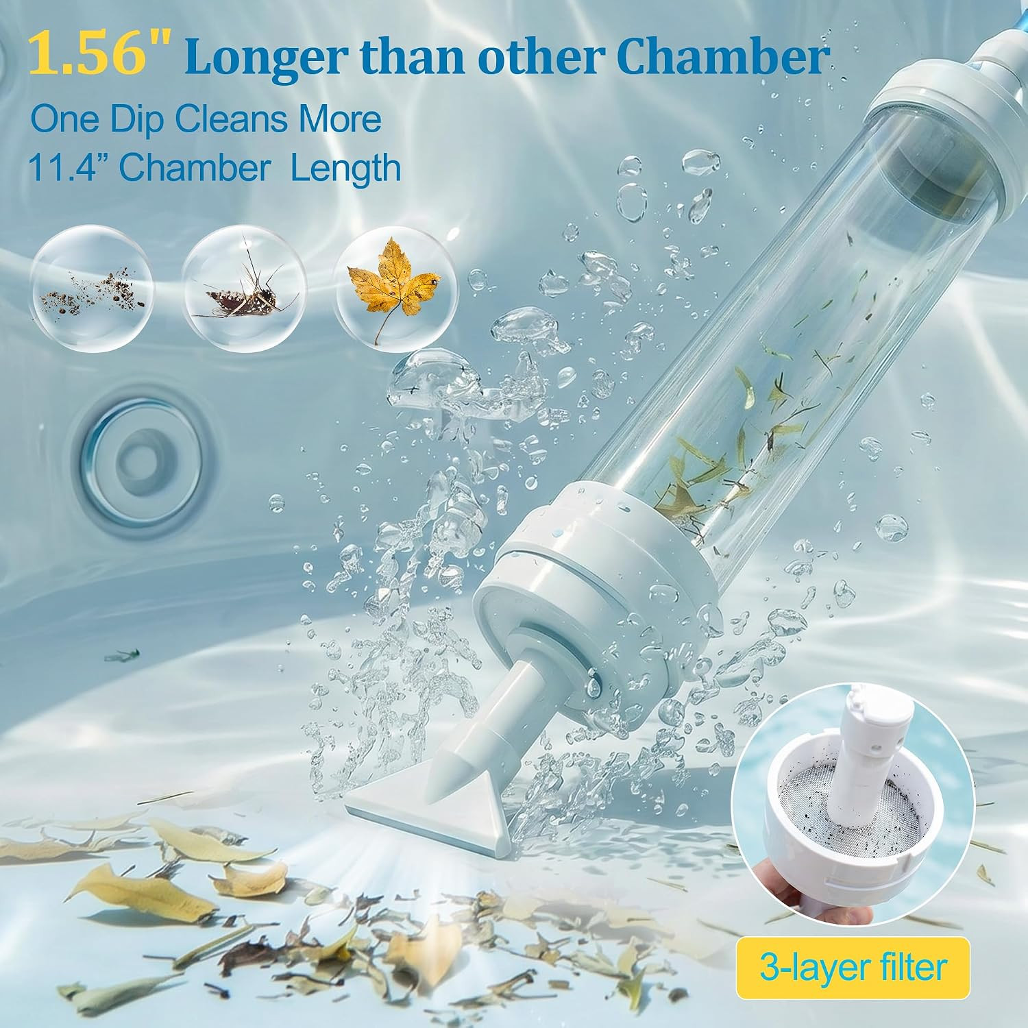Manual Spa Vacuum for Hot Tub, No Pumping, No Batteries or Electricity, Powered