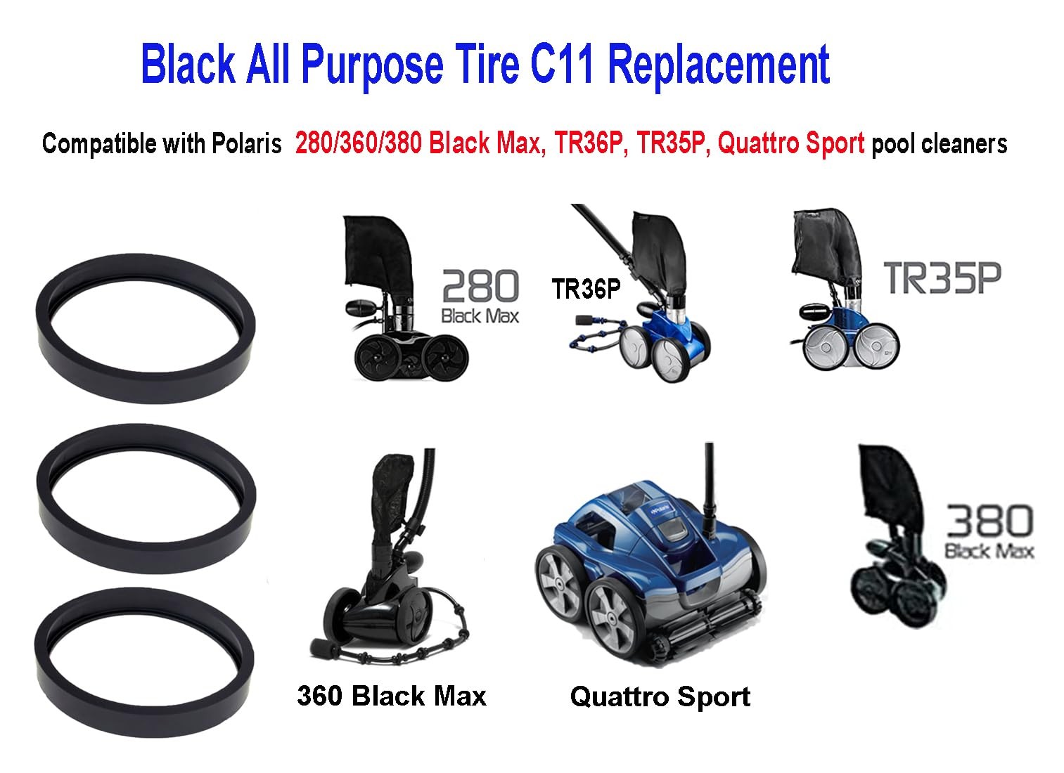 ATIE Pool Cleaner All Purpose Tire C11 For Polaris 280/380/360 Black 12/11