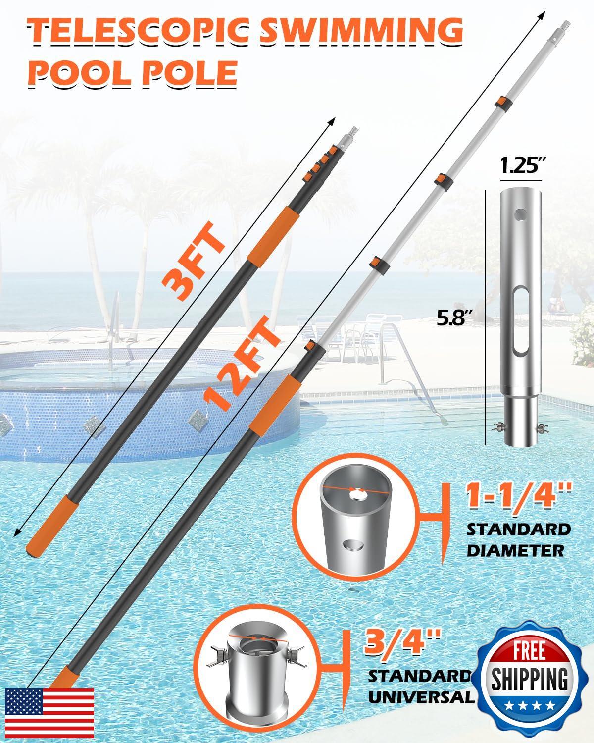 AgiiMan 3-12 FT Telescopic Pool Pole, Swimming Pool Pole with 4 Baffle Locks
