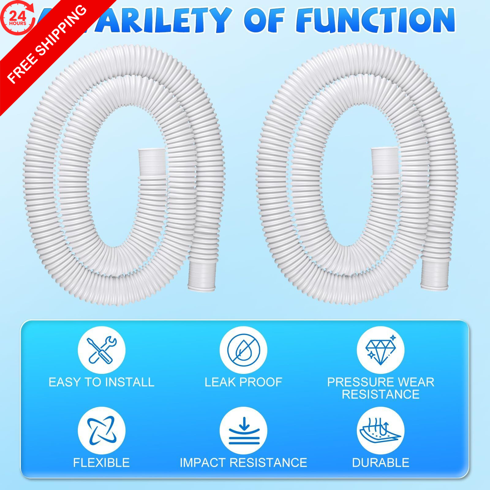 XCRUI 2Pack Pool Pump Replacement Hose for Above Ground 1.25 x 59 Inch, White