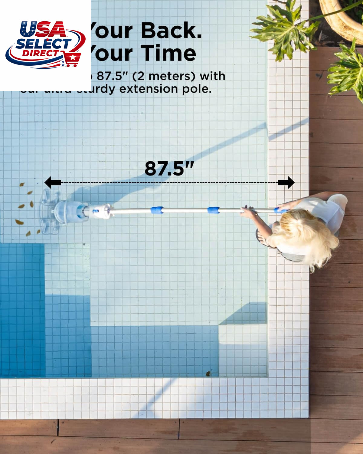 Cordless Pool Vacuum Cleaner 18.5 GPM Suction Extendable Pole
