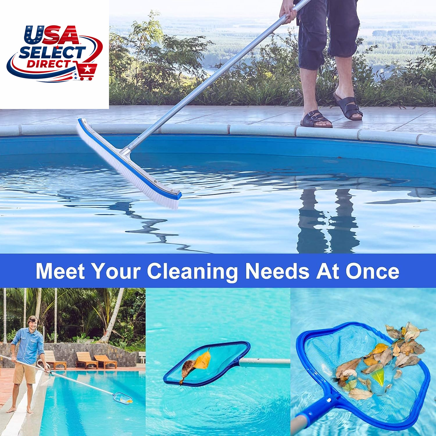 17.5&Prime; Pool Cleaning Brush & Skimmer Net Kit – Heavy Duty Supplies