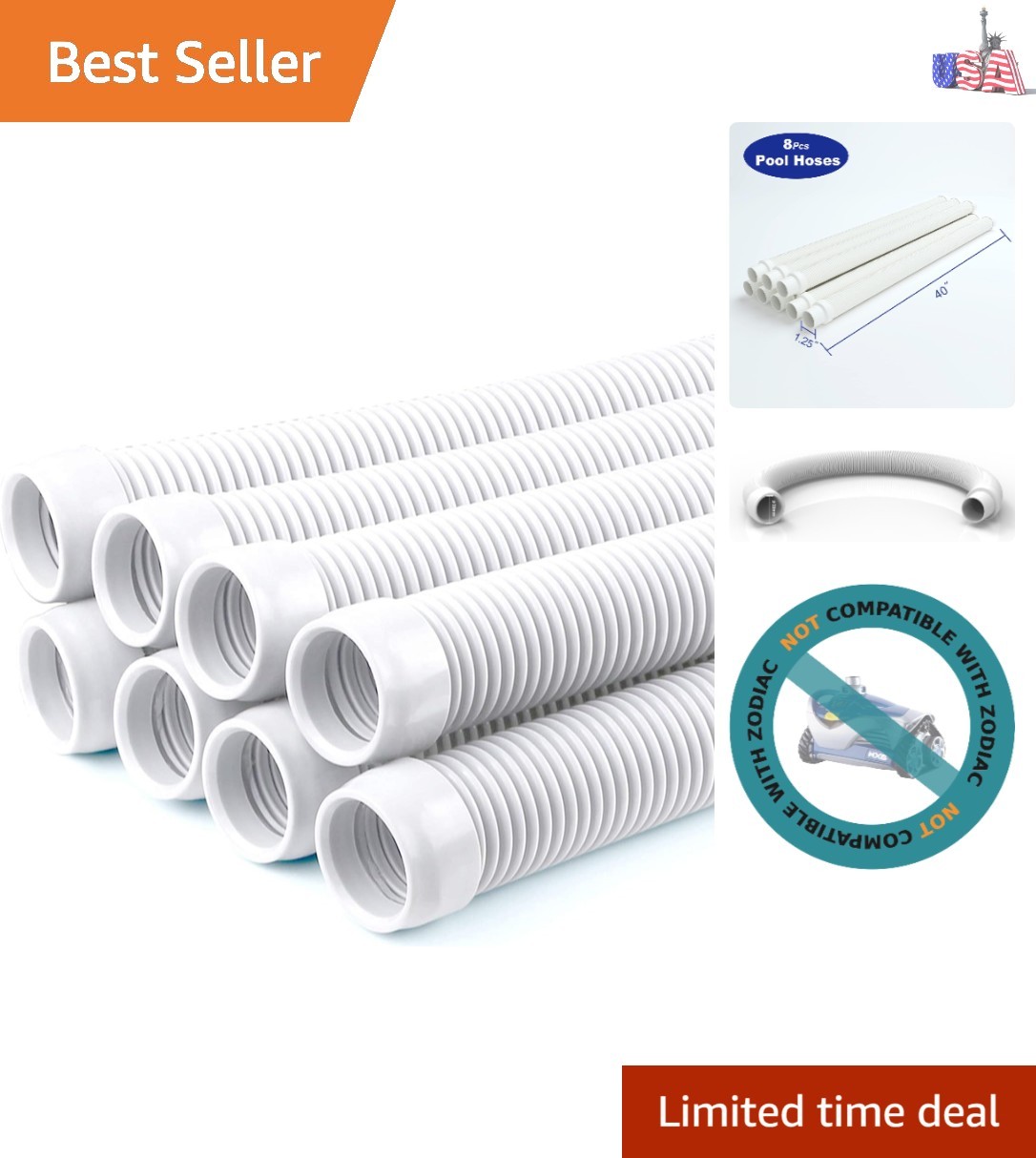 Vacuum Hose/Replacement Pool Hose -1.5” 8 Hoses for Pool,Spa