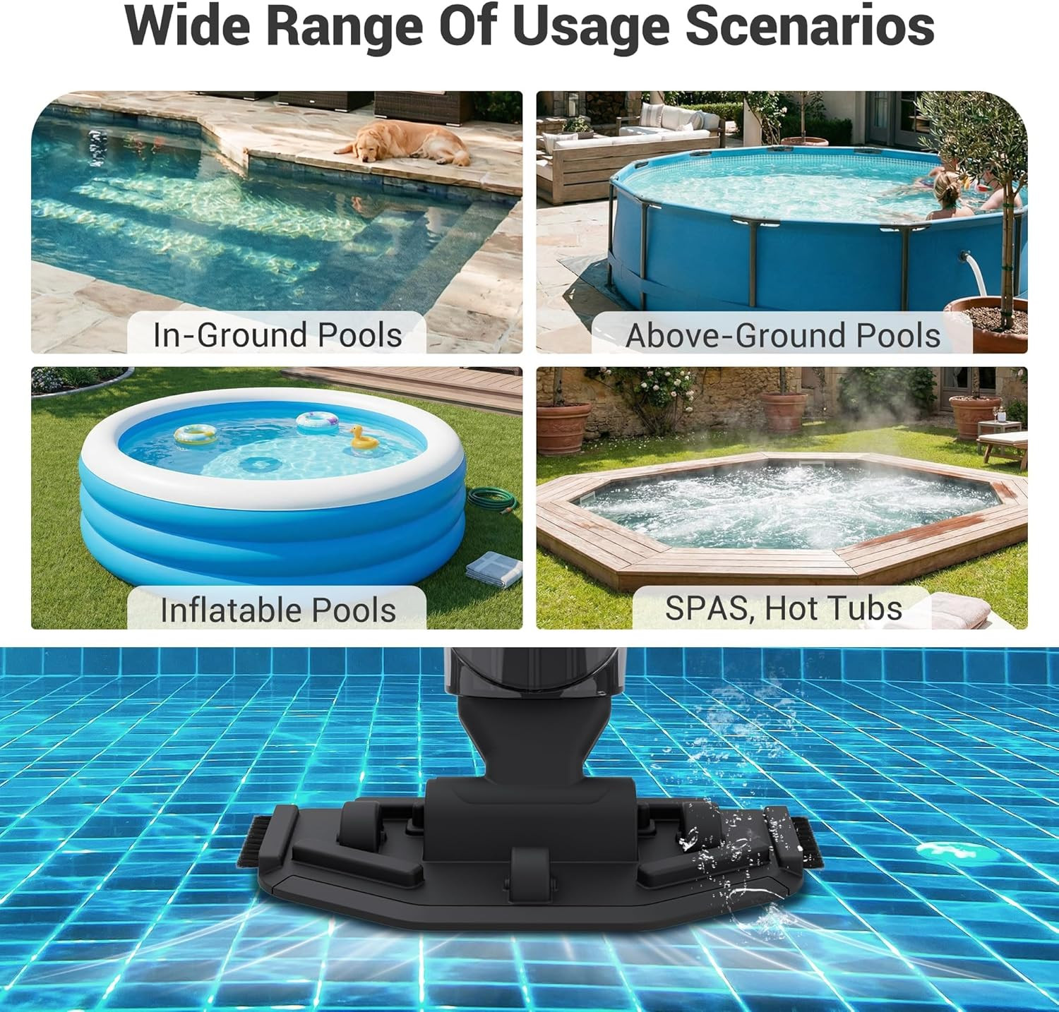 Pool Vacuum above Ground Pool, 60Min Runtime & 4-Section Aluminum Pole, 18 GPM P