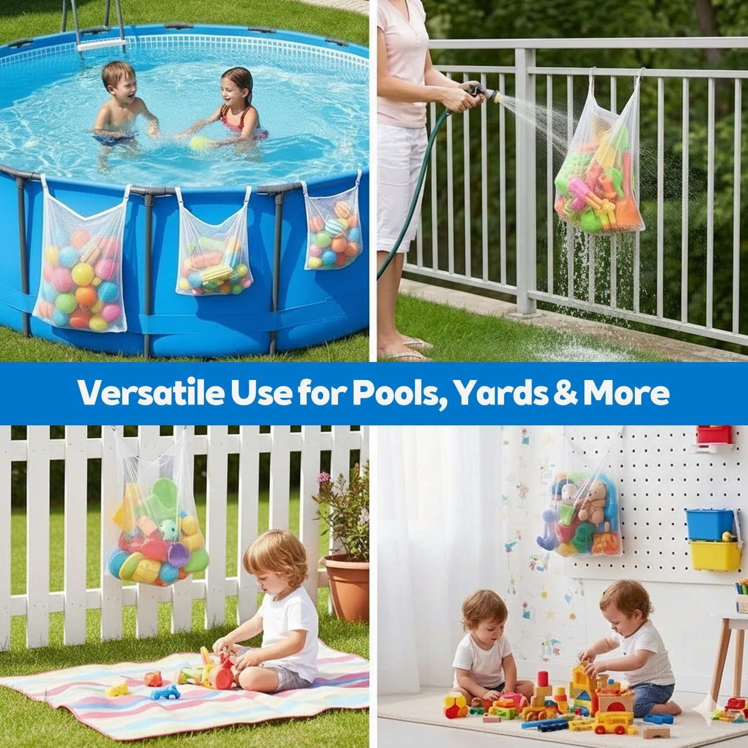 Mesh Storage Solutions for Poolside: 4-Pack Organizer & Adjustable Straps