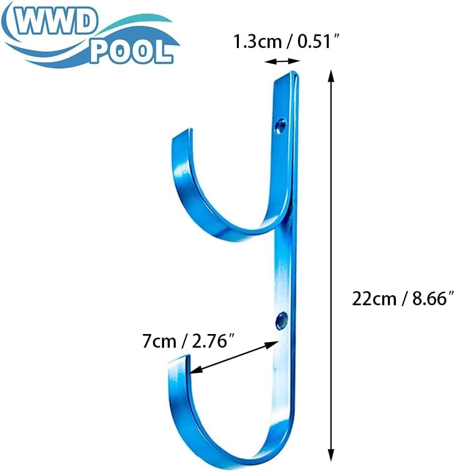 Blue Aluminum Hook Set for Securing Pool Poles & Garden Tools – 4 Hooks