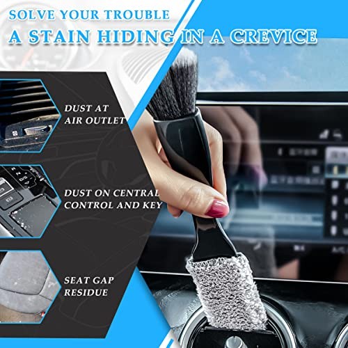 2 PCS Double Head Brush for Car Clean, Soft Auto Interior Duster Black, 2 PCS