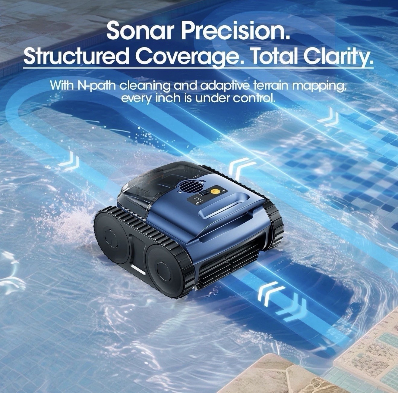 Seauto Cordless Robotic Pool Vacuum Cleaner SAT25, Track Drive Sonar Navigation
