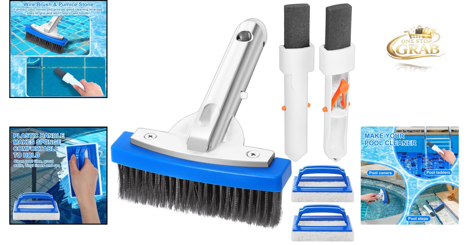 5-Piece Pool Cleaning Kit with Stainless Steel Brush, Pumice Stones, Scrub Br…