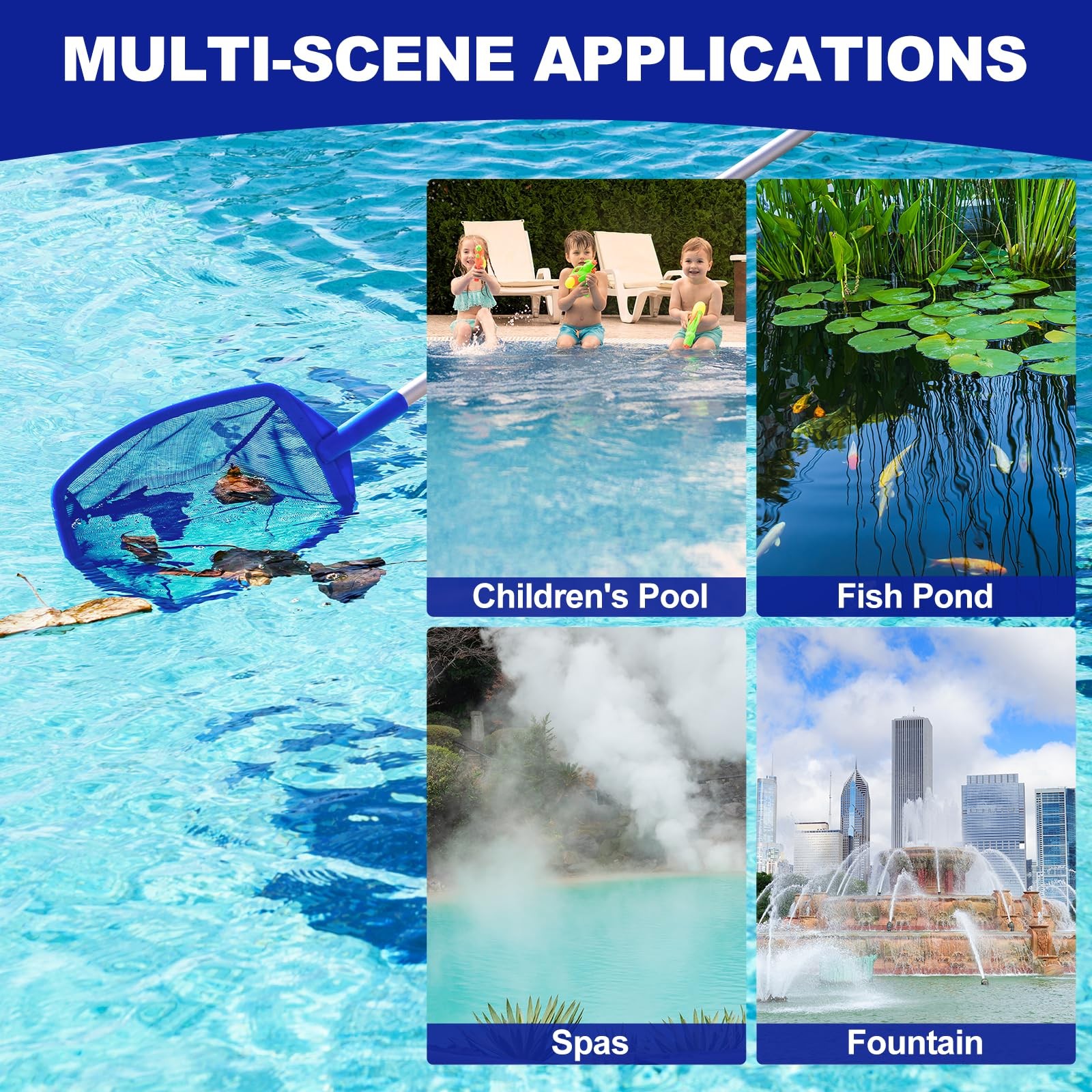 Adjustable Pool Skimmer Net with Telescopic Pole Ultra Fine Mesh Rake